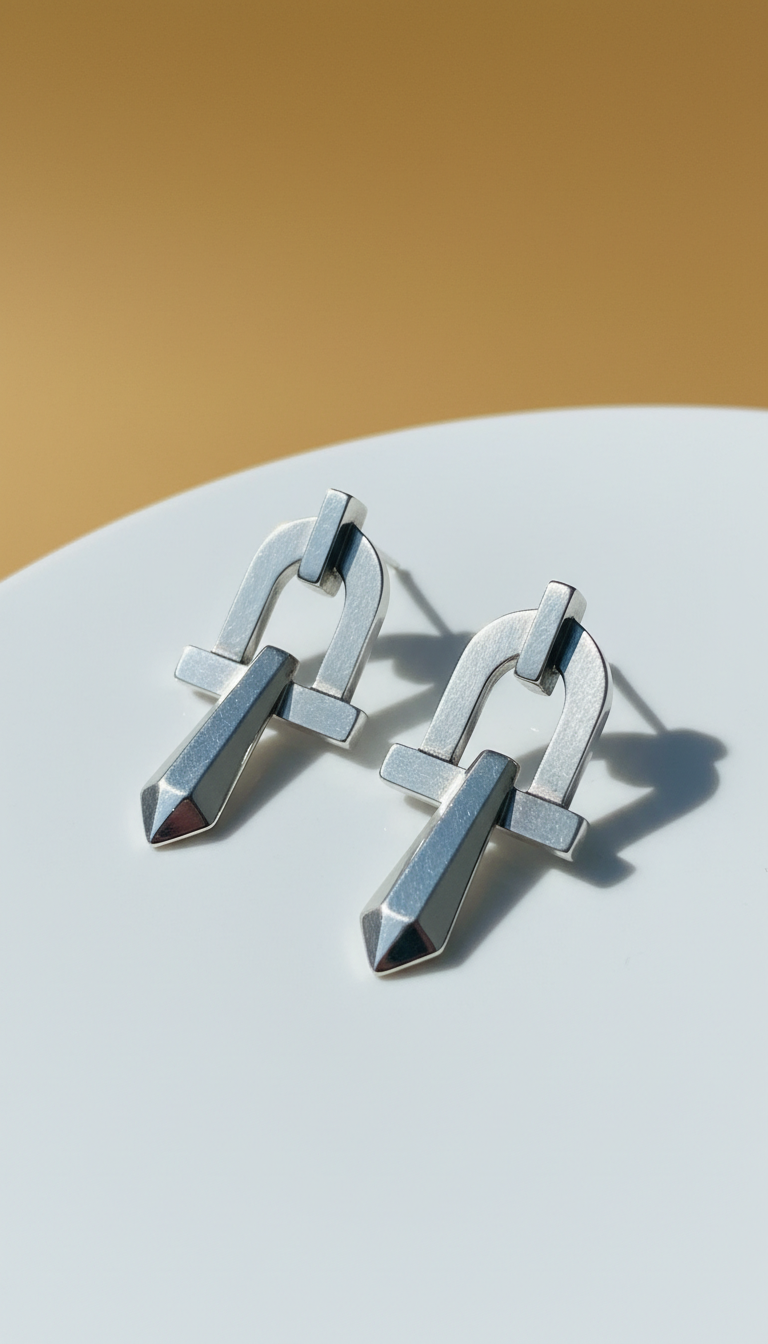Sterling Silver Architectural Drop Earrings