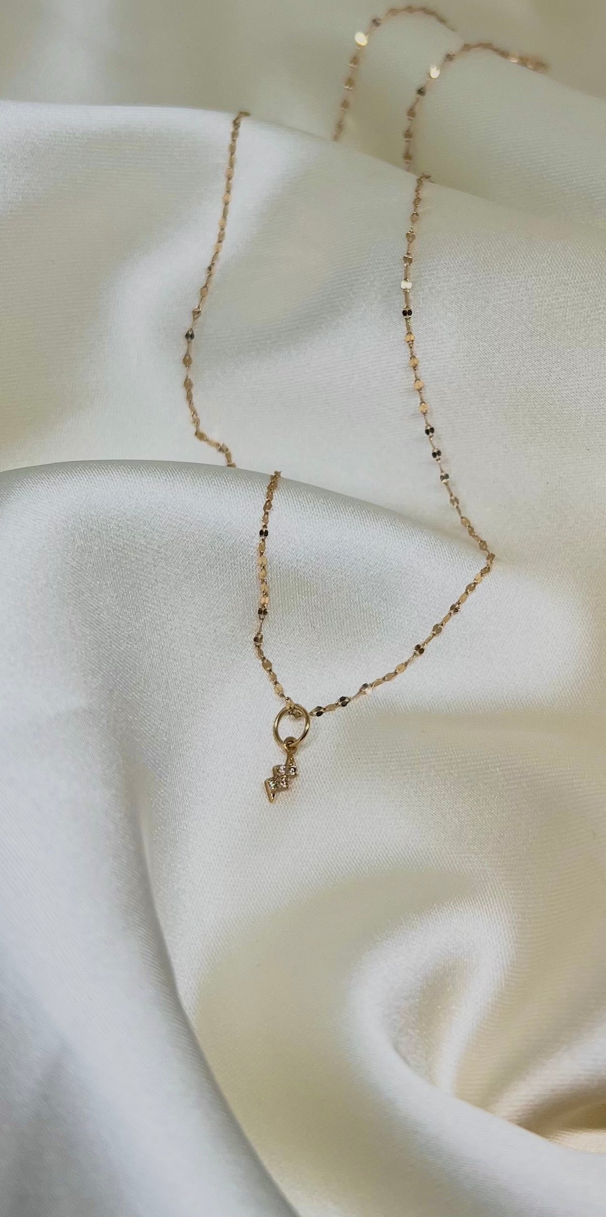 14K Solid Gold Diamond Lightning Bolt Necklace