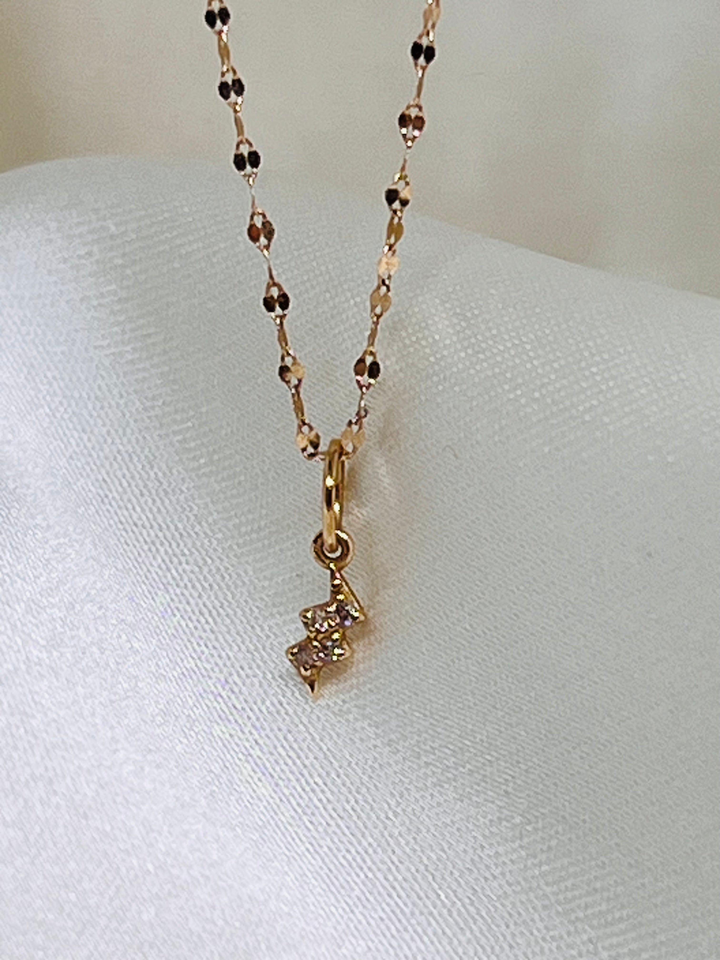 14K Solid Gold Diamond Lightning Bolt Necklace